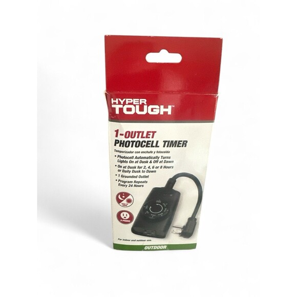 Hyper Tough Indoor Outdoor 1 Outlet Photocell timer Grounded New Sealed - Picture 2 of 3